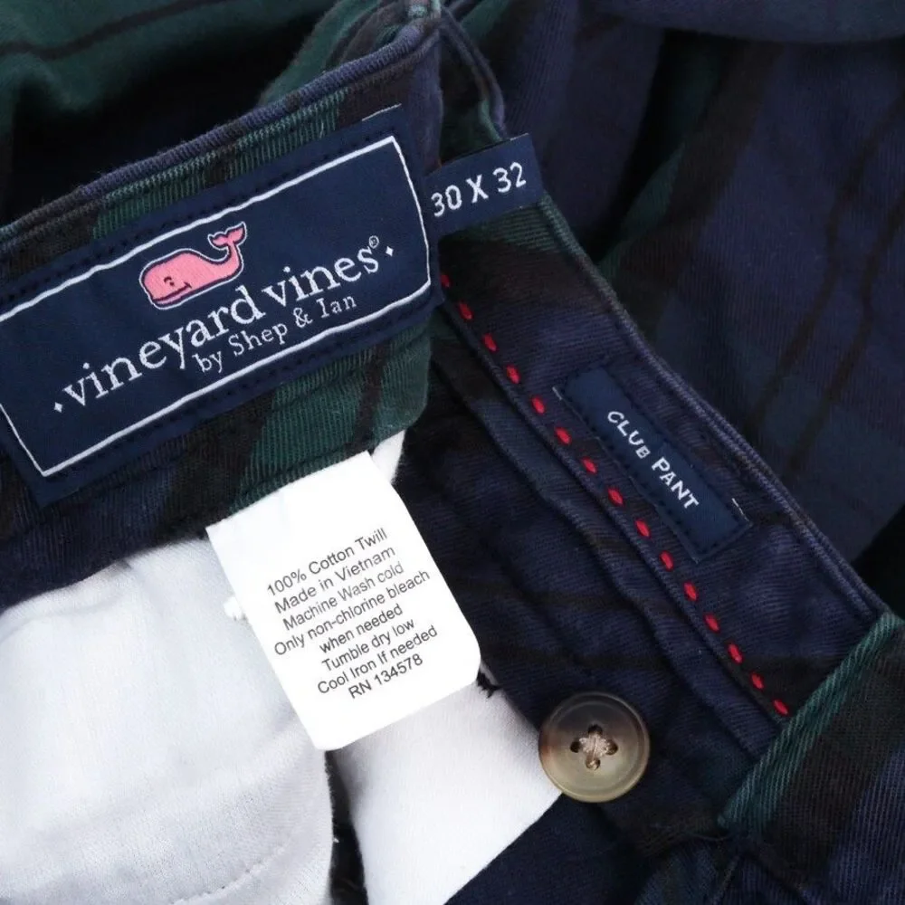 Vineyard Vines Black Watch Tartan Pants Mens 30x32 Green Navy Club Chino